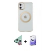 MARSİLYAN™- iPhone 11 Kılıf Pusula Form - Siyah Bilvis 5in1 5D Magic Hayalet Cam Ekran Koruyucu + Kırmızı Raze Metal Kamera Lens