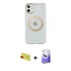 MARSİLYAN™- iPhone 11 Kılıf Pusula Form - Siyah Bilvis 5in1 5D Magic Hayalet Cam Ekran Koruyucu + Rainbow Kamera Lens Koruma Cam - KI