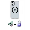 MARSİLYAN™- iPhone 11 Kılıf Pusula Form - Siyah Bilvis 5in1 5D Magic Hayalet Cam Ekran Koruyucu + Kırmızı Raze Metal Kamera Lens