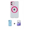MARSİLYAN™- iPhone 11 Kılıf Pusula Form - Siyah Bilvis 5in1 5D Magic Hayalet Cam Ekran Koruyucu + Neon Fosforlu Kamera Lens - MI