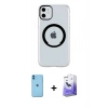 MARSİLYAN™- iPhone 11 Kılıf Pusula Form - Siyah Bilvis 5in1 5D Magic Hayalet Cam Ekran Koruyucu + Neon Fosforlu Kamera Lens - MI