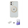 MARSİLYAN™- iPhone 11 Kılıf Pusula Form - Siyah Bilvis 5in1 5D Magic Hayalet Cam Ekran Koruyucu + Renkli Kamera Lens Koruma Cam - PE