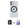 MARSİLYAN™- iPhone 11 Kılıf Pusula Form - Siyah Bilvis 5in1 5D Magic Hayalet Cam Ekran Koruyucu + PVD Metal Kamera Lens - SH