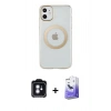 MARSİLYAN™- iPhone 11 Kılıf Pusula Form - Siyah Bilvis 5in1 5D Magic Hayalet Cam Ekran Koruyucu + PVD Metal Kamera Lens - MI