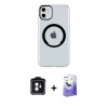 MARSİLYAN™- iPhone 11 Kılıf Pusula Form - Siyah Bilvis 5in1 5D Magic Hayalet Cam Ekran Koruyucu + PVD Metal Kamera Lens - MI