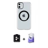 MARSİLYAN™- iPhone 11 Kılıf Pusula Form - Siyah Bilvis 5in1 5D Magic Hayalet Cam Ekran Koruyucu + PVD Metal Kamera Lens - TU