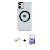 MARSİLYAN™- iPhone 11 Kılıf Pusula Form - Siyah Bilvis 5in1 5D Magic Hayalet Cam Ekran Koruyucu + Renkli Kamera Lens Koruma Cam - SI