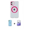MARSİLYAN™- iPhone 11 Kılıf Pusula Form - Siyah Bilvis 5in1 5D Magic Hayalet Cam Ekran Koruyucu + Yeşil Neon Fosforlu Kamera Lens