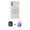 MARSİLYAN™- iPhone 11 Kılıf Pusula Form - Siyah Bilvis 5in1 5D Magic Hayalet Cam Ekran Koruyucu + Yeşil PVD Metal Kamera Lens