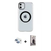 MARSİLYAN™- iPhone 11 Kılıf Pusula Form - Siyah Bilvis Hayalet Cam Ekran Koruyucu + Pers Alüminyum Kamera Lens - GI