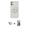 MARSİLYAN™- iPhone 11 Kılıf Pusula Form - Siyah Bilvis Hayalet Cam Ekran Koruyucu + Pers Alüminyum Kamera Lens - GI