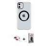 MARSİLYAN™- iPhone 11 Kılıf Pusula Form - Siyah Bilvis Hayalet Cam Ekran Koruyucu + Pers Alüminyum Kamera Lens - KI