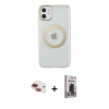 MARSİLYAN™- iPhone 11 Kılıf Pusula Form - Siyah Bilvis Hayalet Cam Ekran Koruyucu + Pers Alüminyum Kamera Lens - KI