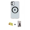 MARSİLYAN™- iPhone 11 Kılıf Pusula Form - Siyah Bilvis Hayalet Cam Ekran Koruyucu + Rainbow Kamera Lens Koruma Cam - KI