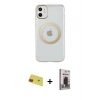 MARSİLYAN™- iPhone 11 Kılıf Pusula Form - Siyah Bilvis Hayalet Cam Ekran Koruyucu + Rainbow Kamera Lens Koruma Cam - KI