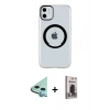 MARSİLYAN™- iPhone 11 Kılıf Pusula Form - Siyah Bilvis Hayalet Cam Ekran Koruyucu + Raze Metal Kamera Lens - MI