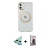 MARSİLYAN™- iPhone 11 Kılıf Pusula Form - Siyah Bilvis Hayalet Cam Ekran Koruyucu + Raze Metal Kamera Lens - MI