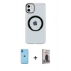 MARSİLYAN™- iPhone 11 Kılıf Pusula Form - Siyah Bilvis Hayalet Cam Ekran Koruyucu + Neon Fosforlu Kamera Lens - MI
