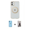 MARSİLYAN™- iPhone 11 Kılıf Pusula Form - Siyah Bilvis Hayalet Cam Ekran Koruyucu + Neon Fosforlu Kamera Lens - MI