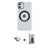 MARSİLYAN™- iPhone 11 Kılıf Pusula Form - Siyah Bilvis Hayalet Cam Ekran Koruyucu + Pers Alüminyum Kamera Lens - LT