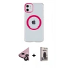 MARSİLYAN™- iPhone 11 Kılıf Pusula Form - Siyah Bilvis Hayalet Cam Ekran Koruyucu + Raze Metal Kamera Lens - SH
