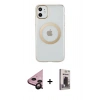 MARSİLYAN™- iPhone 11 Kılıf Pusula Form - Siyah Bilvis Hayalet Cam Ekran Koruyucu + Raze Metal Kamera Lens - SH
