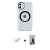 MARSİLYAN™- iPhone 11 Kılıf Pusula Form - Siyah Bilvis Hayalet Cam Ekran Koruyucu + Renkli Kamera Lens Koruma Cam - SI