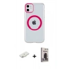 MARSİLYAN™- iPhone 11 Kılıf Pusula Form - Siyah Bilvis Hayalet Cam Ekran Koruyucu + Renkli Kamera Lens Koruma Cam - SI
