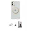 MARSİLYAN™- iPhone 11 Kılıf Pusula Form - Siyah Bilvis Hayalet Cam Ekran Koruyucu + Renkli Kamera Lens Koruma Cam - SI
