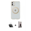 MARSİLYAN™- iPhone 11 Kılıf Pusula Form - Siyah Bilvis Hayalet Cam Ekran Koruyucu + Kamera Lens Koruma Cam - SF