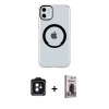 MARSİLYAN™- iPhone 11 Kılıf Pusula Form - Siyah Bilvis Hayalet Cam Ekran Koruyucu + PVD Metal Kamera Lens - SH