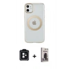 MARSİLYAN™- iPhone 11 Kılıf Pusula Form - Siyah Bilvis Hayalet Cam Ekran Koruyucu + PVD Metal Kamera Lens - SH