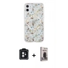 MARSİLYAN™- iPhone 11 Kılıf Pusula Form - Siyah Bilvis Hayalet Cam Ekran Koruyucu + PVD Metal Kamera Lens - SH
