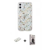 MARSİLYAN™- iPhone 11 Kılıf Pusula Form - Siyah Bilvis Hayalet Cam Ekran Koruyucu + Turuncu Renkli Kamera Lens Koruma Cam