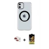 MARSİLYAN™- iPhone 11 Kılıf Pusula Form - Siyah Buffer Cam Ekran Koruyucu + Kırmızı Pers Alüminyum Kamera Lens
