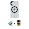 MARSİLYAN™- iPhone 11 Kılıf Pusula Form - Siyah Buffer Cam Ekran Koruyucu + Raze Metal Kamera Lens - MI