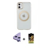 MARSİLYAN™- iPhone 11 Kılıf Pusula Form - Siyah Buffer Cam Ekran Koruyucu + Raze Metal Kamera Lens - MR