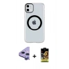 MARSİLYAN™- iPhone 11 Kılıf Pusula Form - Siyah Buffer Cam Ekran Koruyucu + Raze Metal Kamera Lens - MR