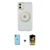 MARSİLYAN™- iPhone 11 Kılıf Pusula Form - Siyah Buffer Cam Ekran Koruyucu + Neon Fosforlu Kamera Lens - TU