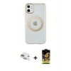 MARSİLYAN™- iPhone 11 Kılıf Pusula Form - Siyah Buffer Cam Ekran Koruyucu + Pers Alüminyum Kamera Lens - GD