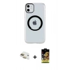 MARSİLYAN™- iPhone 11 Kılıf Pusula Form - Siyah Buffer Cam Ekran Koruyucu + Pers Alüminyum Kamera Lens - GD