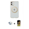 MARSİLYAN™- iPhone 11 Kılıf Pusula Form - Siyah Buffer Cam Ekran Koruyucu + Pers Alüminyum Kamera Lens - GI
