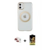 MARSİLYAN™- iPhone 11 Kılıf Pusula Form - Siyah Buffer Cam Ekran Koruyucu + Pers Alüminyum Kamera Lens - KI
