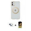 MARSİLYAN™- iPhone 11 Kılıf Pusula Form - Siyah Buffer Cam Ekran Koruyucu + Pers Alüminyum Kamera Lens - LT