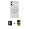 MARSİLYAN™- iPhone 11 Kılıf Pusula Form - Siyah Buffer Cam Ekran Koruyucu + PVD Metal Kamera Lens - MI