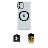 MARSİLYAN™- iPhone 11 Kılıf Pusula Form - Siyah Buffer Cam Ekran Koruyucu + PVD Metal Kamera Lens - MI