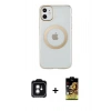 MARSİLYAN™- iPhone 11 Kılıf Pusula Form - Siyah Buffer Cam Ekran Koruyucu + PVD Metal Kamera Lens - YL