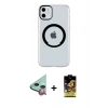 MARSİLYAN™- iPhone 11 Kılıf Pusula Form - Siyah Buffer Cam Ekran Koruyucu + Raze Metal Kamera Lens - KI