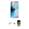 MARSİLYAN™- iPhone 11 Kılıf Pusula Form - Siyah Buffer Cam Ekran Koruyucu + Renkli Kamera Lens Koruma Cam - SI