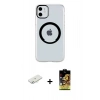 MARSİLYAN™- iPhone 11 Kılıf Pusula Form - Siyah Buffer Cam Ekran Koruyucu + Renkli Kamera Lens Koruma Cam - SI